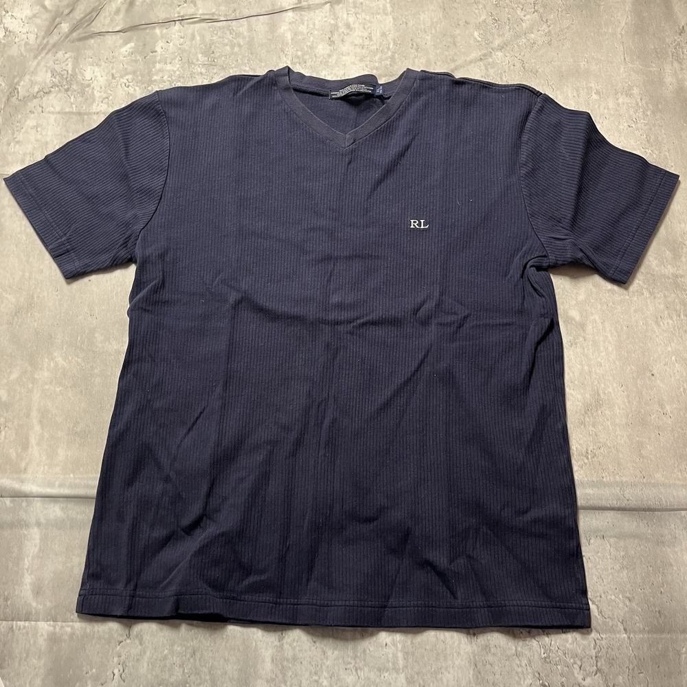 Polo Ralph Lauren Navy Blue V-Neck Logo Adults T-Shirt Short Sleeve Xl